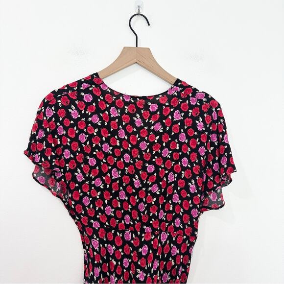 Zara Red Pink and Black Floral Print Maxi Dress size Small Rose - Picture 7 of 11